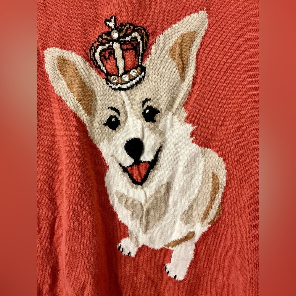 Time and Tru Rust Red Corgi Sweater with Crown - Picture 2 of 5